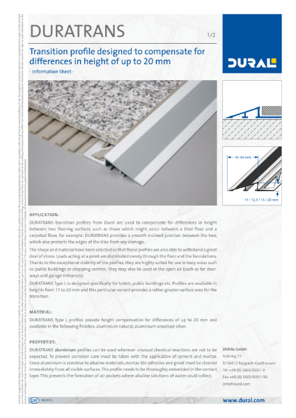 DURATRANS 20 mm Information Sheet