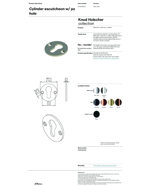 Cylinder escutcheon w/ pz hole (data sheet)