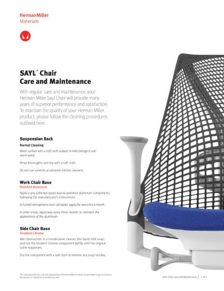 Sayl Chair - Care and Maintenance