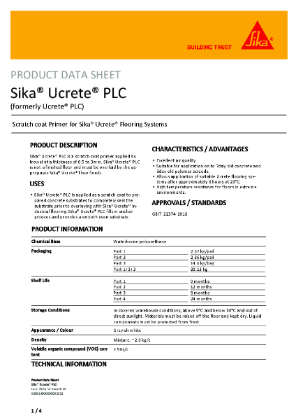 Product Data Sheet - Sika® Ucrete® PLC
