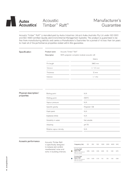 Acoustic Timber Raft Manufacturer's Guarantee