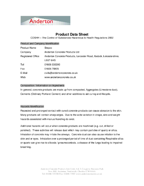 Stepoc COSHH data sheet