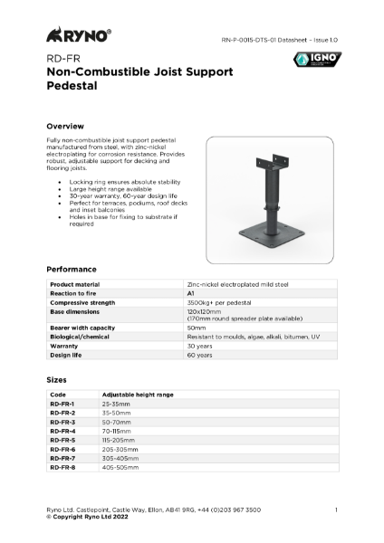 RD-FR Joist Support Pedestal - Datasheet