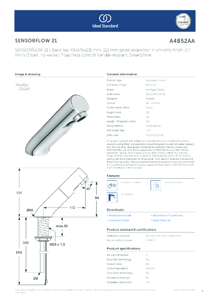 Datasheet - A4852AA SENSORFLOW 21
