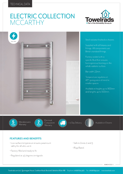 Towelrads McCarthy Low Surface Temperature Towel Rail