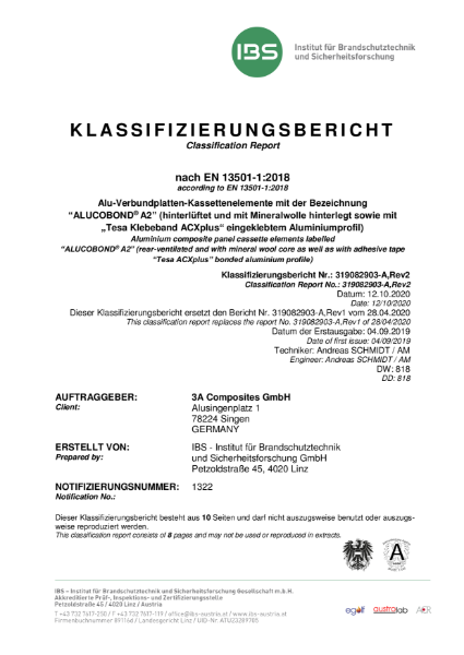 Alucobond A2 + Bonded Stiffeners EN13501-1