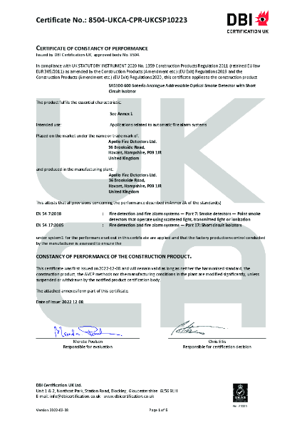 Certificate of constancy of performance