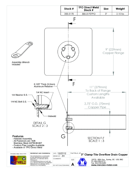 TECHNICAL DRAWING - CLAMP-TITE OVERFLOW SCUPPER DRAIN