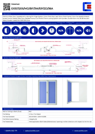 Datasheet - Riser Double Door (Range 51) - Beaded Frame - 2 Hour Fire Rated - Smoke Tested - 36dB Acoustic - High Security Lock