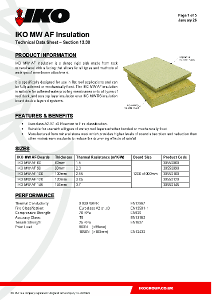 Technical Data Sheet (TDS) - IKO MW AF Insulation Board