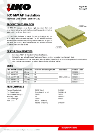 Technical Data Sheet (TDS) - IKO MW AF Insulation Board