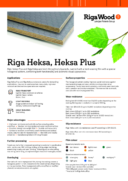 Riga Heksa Plus - Datasheet - Riga Wood