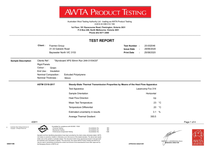 AWTA Test Report - Styroboard XPS 50 mm 