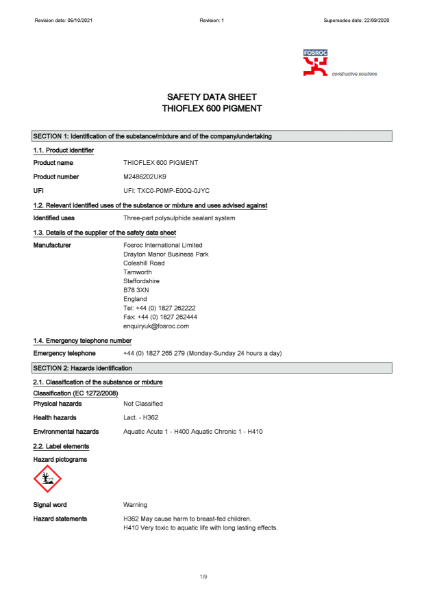 Thioflex 600 Pigment Safety Datasheet