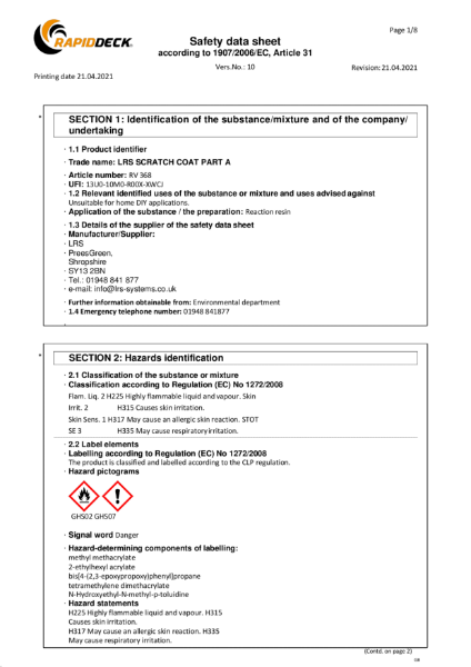 MSDS - RapidDeck Car Park - Scratch Coat Part A
