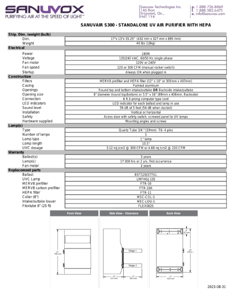 SpecSheet for Sanuvair S300 (EN)