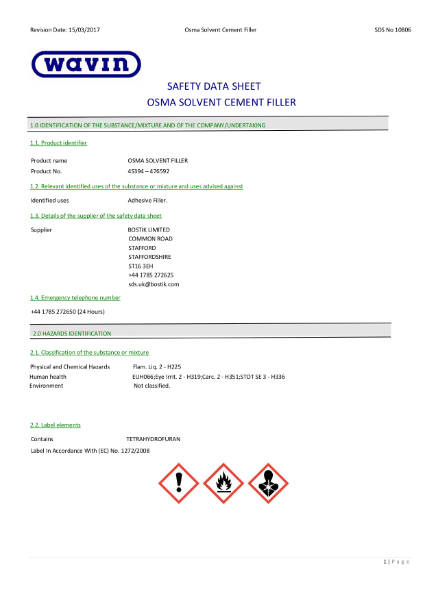 MSDS - OSMA Solvent Cement Filler