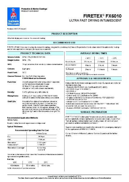 Fire Protection FIRETEX® FX6010 Product Data Sheet