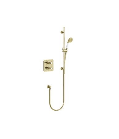 Guild Collection - Guild Square Termostatisk Enkeltuttak Skjult Dusjventil med Fast Dusjarm og Hode Gull