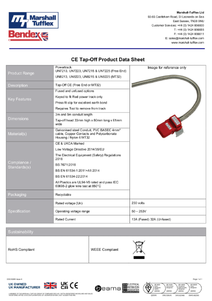 Clean Earth Powertrack Tap-off Product Data Sheet