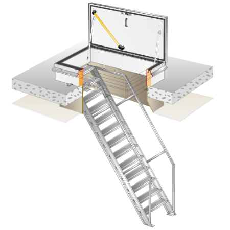Flat Roof Access Hatch with Fixed Stairs