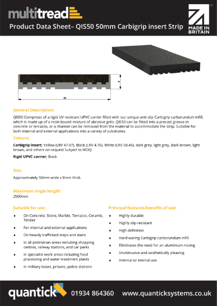 QIS50 - 50mm Carborundum Insert Strip Product Data Sheet