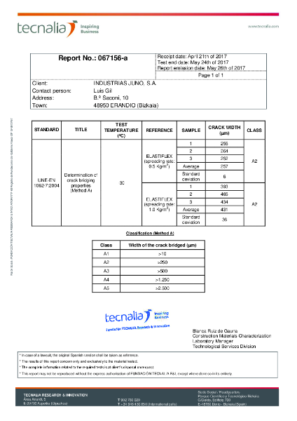 Crack Bridging Test Report (at-30ºC) Juno Elastiflex