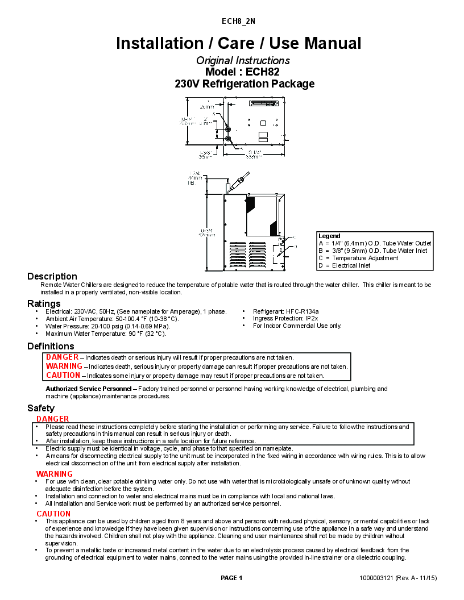 Model: ECH82 - Installation / Care / Use Manual