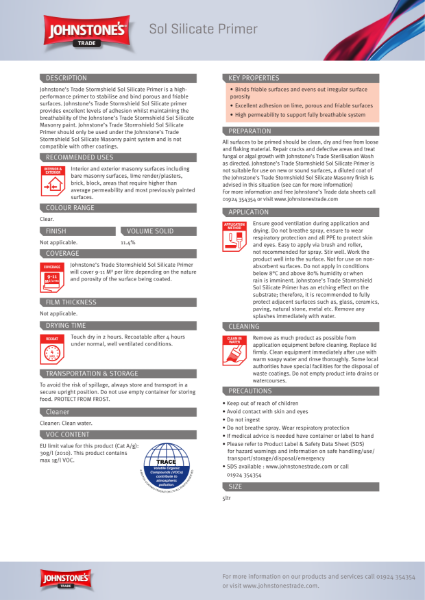 Sol Silicate Primer – Product Data Sheet