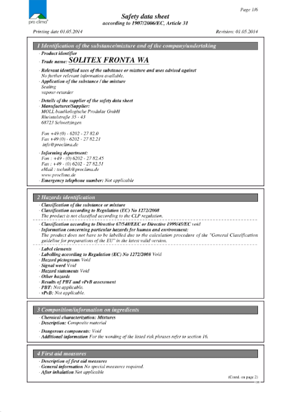Solitex Fronta WA Material Safety Datasheet