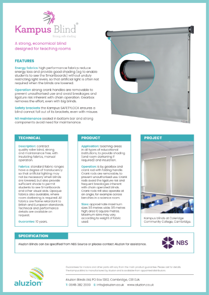 Aluzion Kampus Blind™ Specification and Data Sheet
