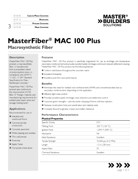 MasterFiber MAC 100 Plus Data Sheet