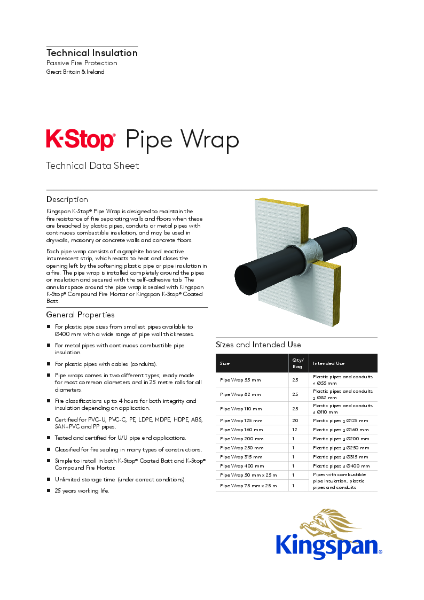 Kingspan K-Stop Pipe Wrap TDS