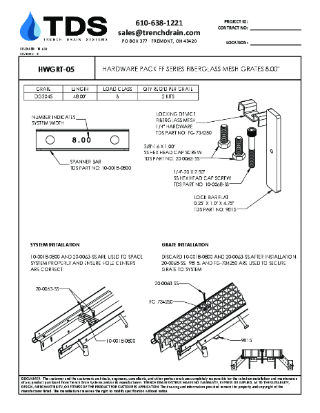 Trench•Era Fiberglass Mesh Grate Hardware Pack 8.00" - HWGRT-05
