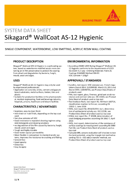 System Data Sheet - Sikagard WallCoat AS-12