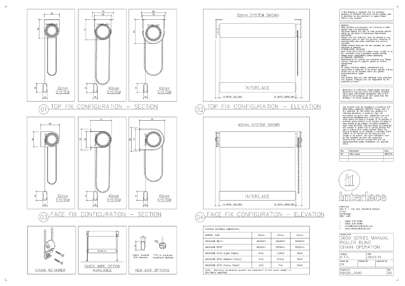 3000 Series Roller Blind - Drawing Manual Chain