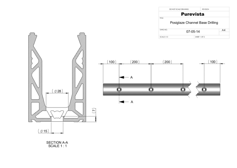 Posi-Glaze Frameless Glass Balustrade Channel Drilling Diagram