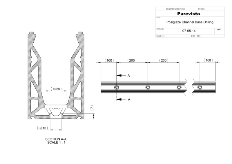POSIglaze Frameless Glass Balustrade Channel Drilling Diagram