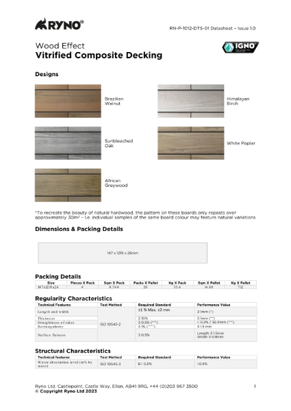 Vitrified Composite Decking Boards - Datasheet