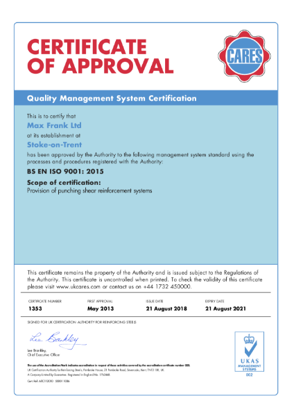 ISO 9001:2008 Certificate (CARES)