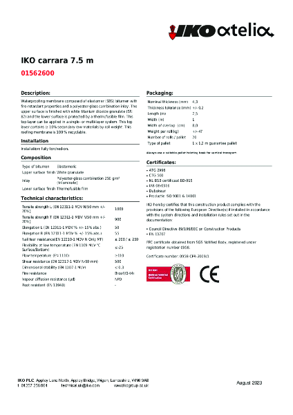 Technical Data Sheet (TDS) - IKO Carrara