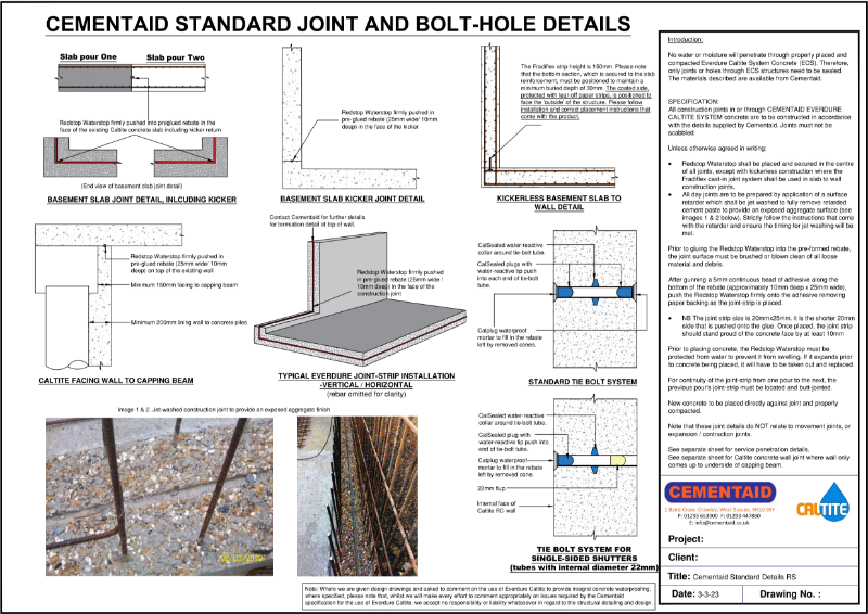 Cementaid Standard Joint and Bolt-Hole Details