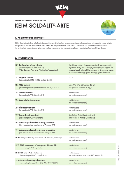 KEIM Soldalit-Arte Sustainability Data Sheet