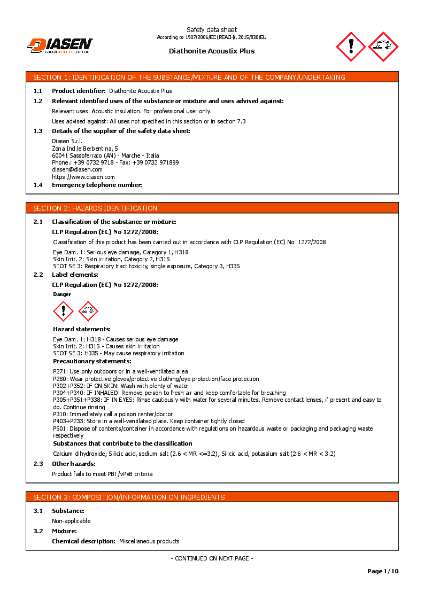 Diasen Diathonite Acoustix Plus Material Safety Datasheet