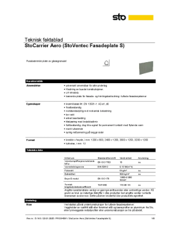 StoCarrier Aero Teknisdatablad
