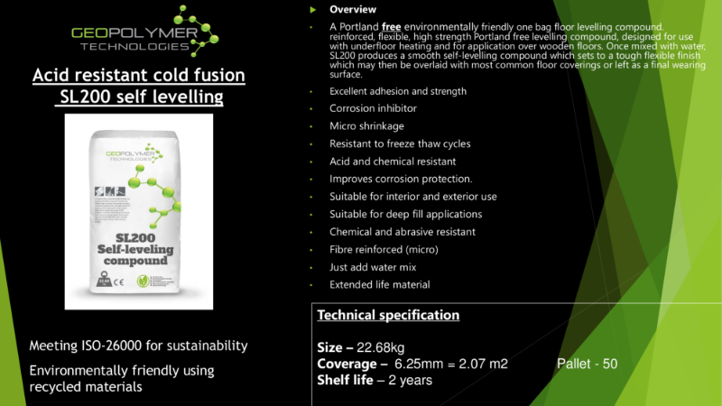 Acid resistant cold fusion SL200 self levelling