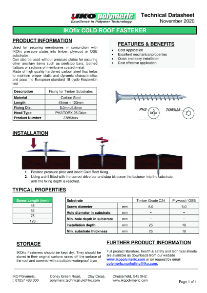 Technical Data Sheet (TDS) - IKOfix Cold Roof Fasteners