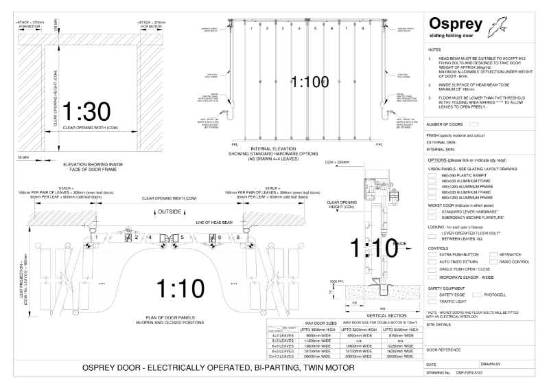 Drawing showing Powered Opsrey folding 2 ways with 2 motors