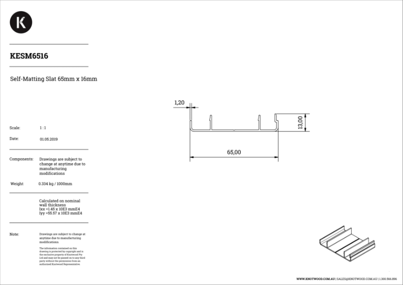 KESM6516 65 x 16 mm slat (two part)