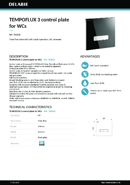 TEMPOFLUX 3 control plate for WCs black glass 763030 data sheet
